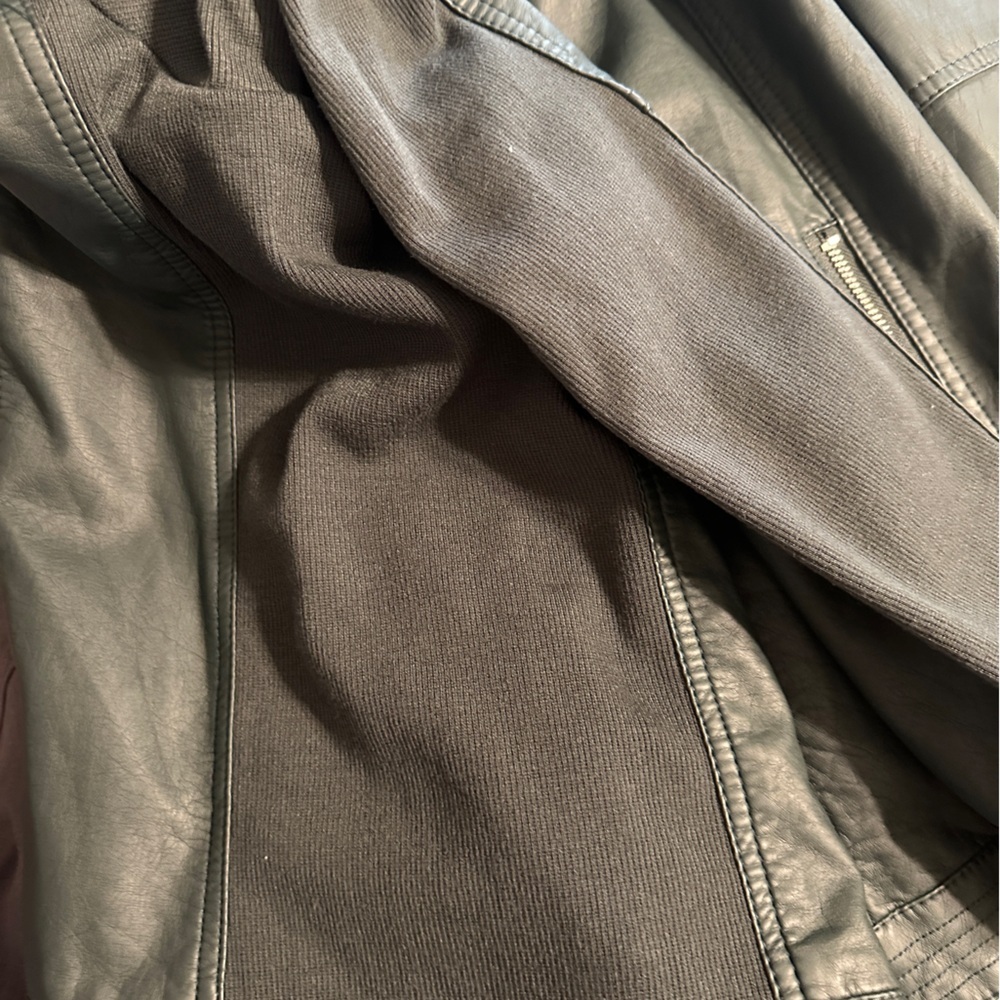 Maurice’s dark green faux leather zip up jacket with stretch sides and arms. - Picture 6 of 6